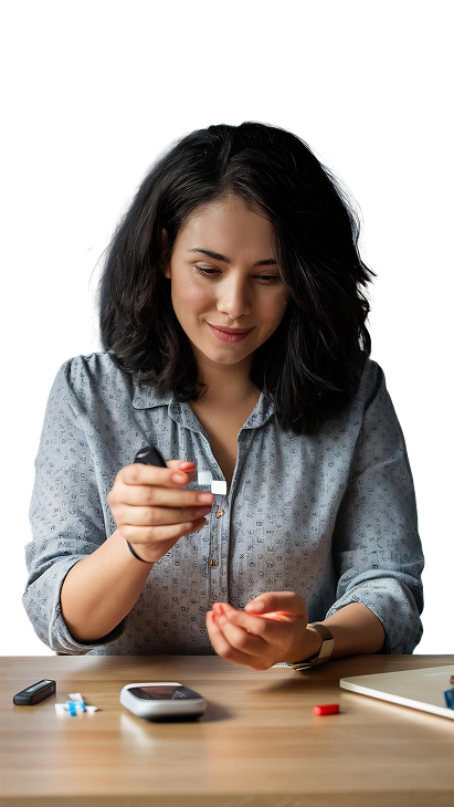 Woman checking her blood sugar levels